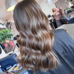 glossy brunette hair colour Hove healthy shine salon finish